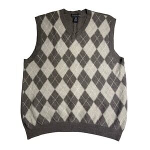 Banana Republic Mens Small Argyle Sweater Vest 100% Extra Fine Merino Wool Gray